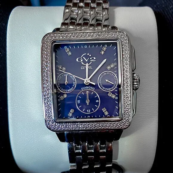 NWT GV2 Bari Multi Quartz Diamond Blue Dial Ladies Watch display picture 1